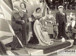 Pam Henderson is crowned carnival Queen in 1949, at first carnival after WWII