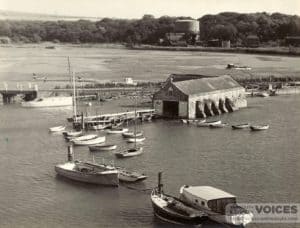 View from above Harold Hayles' Boatyard of gasometer, old bridge, and Sandhouse