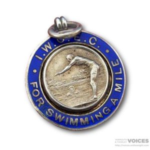 Eileen Smith's medal for swimming one mile in 1931 whilst at yarmouth School