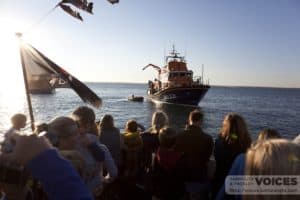 Carnival 2013: Watching Lifeboat Demonstration off Yarmouth Pier, from 'Ramblin' Rose' : photo Thomas Cowley